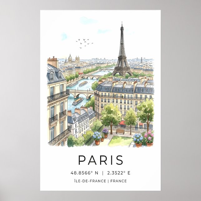 Paris Väggkonsttryck Fin Linje Stadssiluett - Svar Poster (Framsidan)