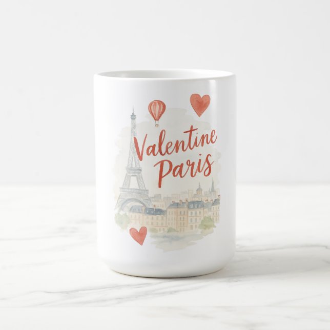 Paris Valentine Vattenfärg  – Eiffeltornet Kärlek  Kaffemugg (Center)