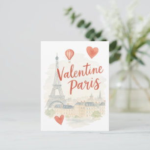 Paris Valentine Vattenfärgkort – Eiffeltornet Helg Vykort
