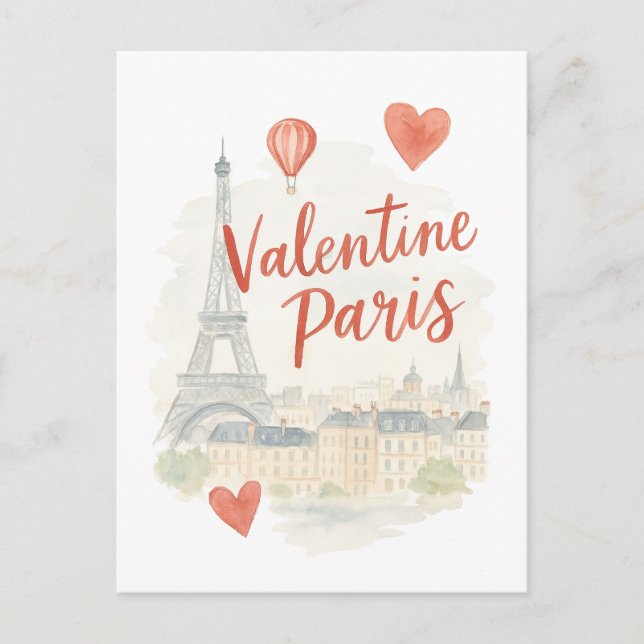 Paris Valentine Vattenfärgkort – Eiffeltornet  Vykort (Framsida)