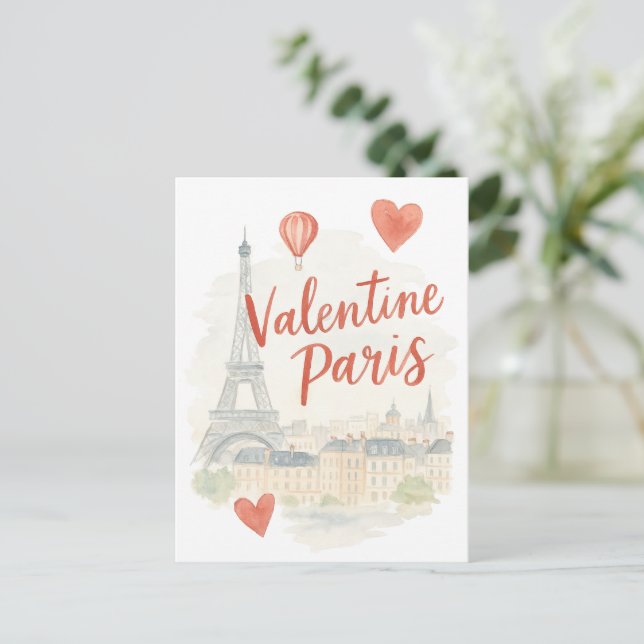 Paris Valentine Vattenfärgskort – Eiffeltornet Helg Vykort (Stående Fram)