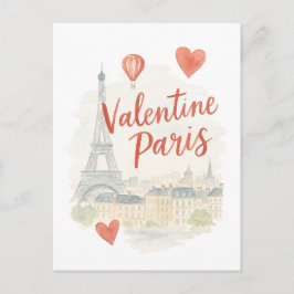 Paris Valentine Watercolor Card – Eiffel Tower  Vykort