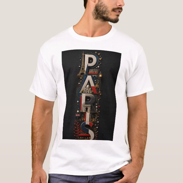 Paris – Vertikal 3D Mikromosaik med franska färger T Shirt (Framsida)