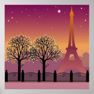 Paris vid nattaffischen poster