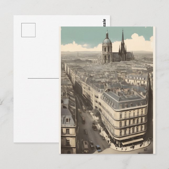 Paris vintage affisch vykort (Fram/baksida)