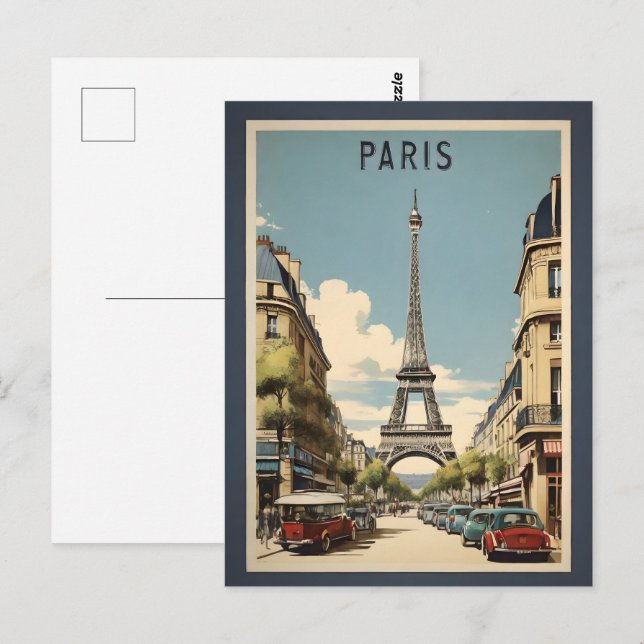 Paris vintage affisch vykort (Fram/baksida)
