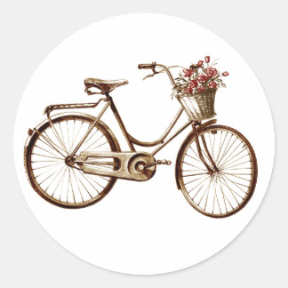Paris Vintage Bike Bicycle Basket Flowers Ro Runt Klistermärke