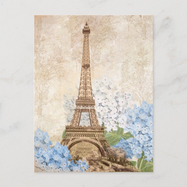 Paris Vintage Blue Hydrangea Postcard Vykort (Framsida)