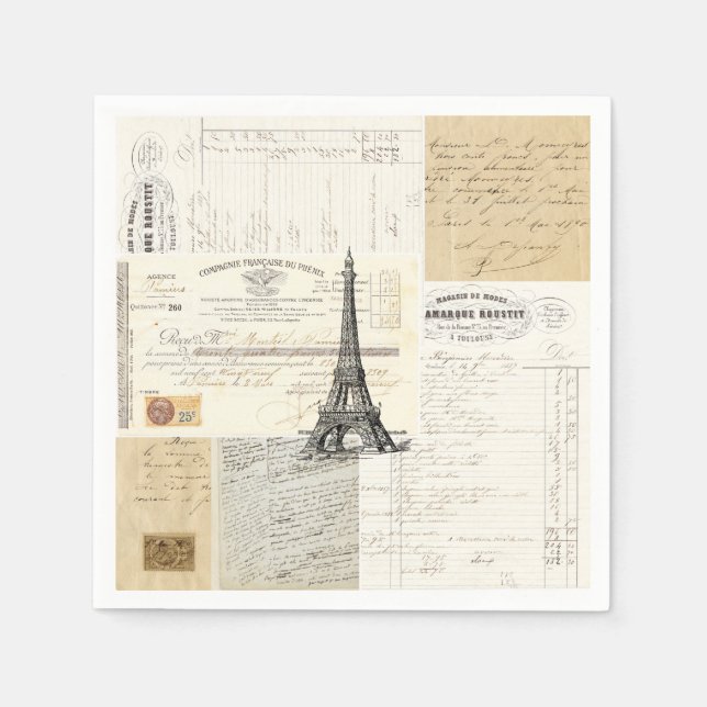 Paris Vintage Fransk Ephemera Napkins Pappersservett (Framsidan)