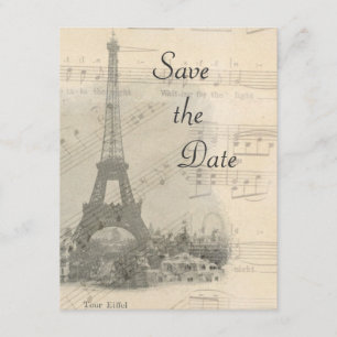 Paris Vintage Music Bröllop spara datum Card Datumet