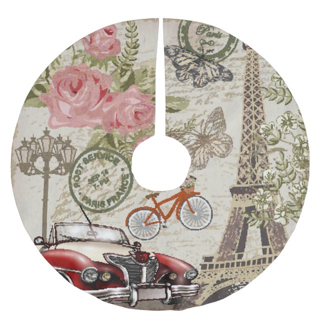 Paris Vintage: Postcard Stil Julgransmatta Borstad Polyester (Framsidan)