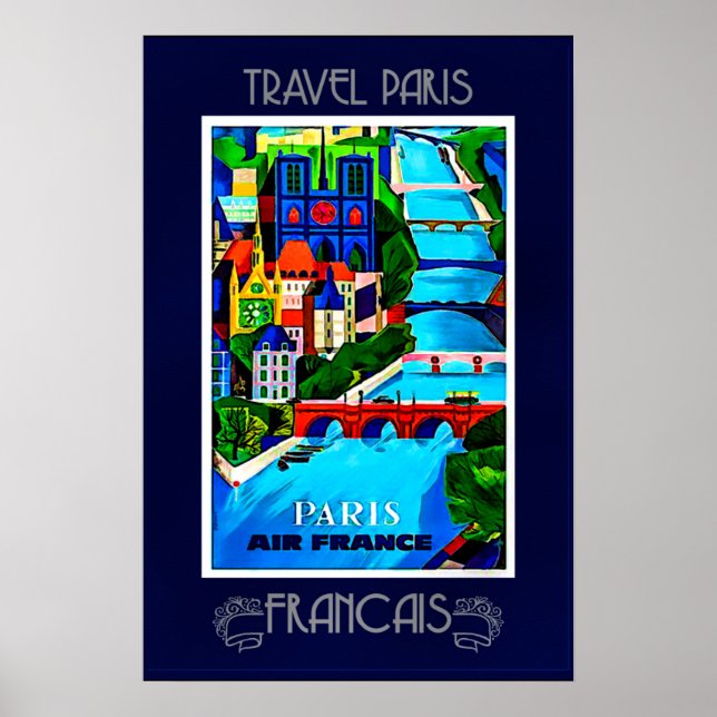 Paris, vintage reseplöfte, färgglatt poster (Framsidan)