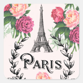 Paris Vintage Rosa ros Stickers Fyrkantigt Klistermärke