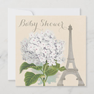 Paris Vintage White Hydrangea Flower Baby Shower Inbjudningar