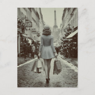 Paris Vinter Shopping Promenad Helg Vykort