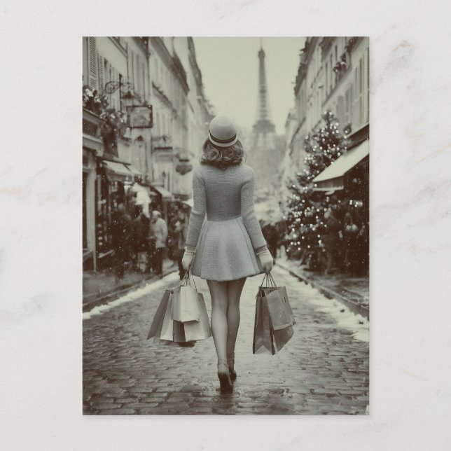 Paris Vinter Shopping Promenad Helg Vykort (Framsida)