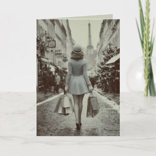 Paris vinter shopping promenad helgkort