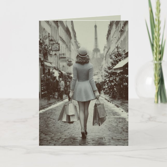 Paris vinter shopping promenad helgkort (Framsida)