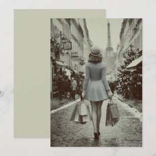 Paris Vinter Shopping Promenad Julkort