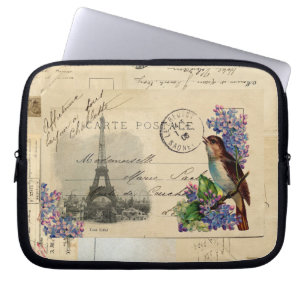 Paris vykortfågel på lilalaptop sleeve