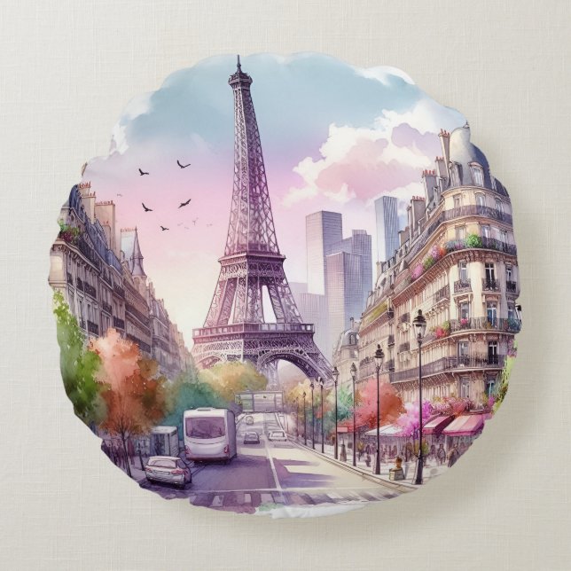 paris watercolor rund kudde (Framsidan)
