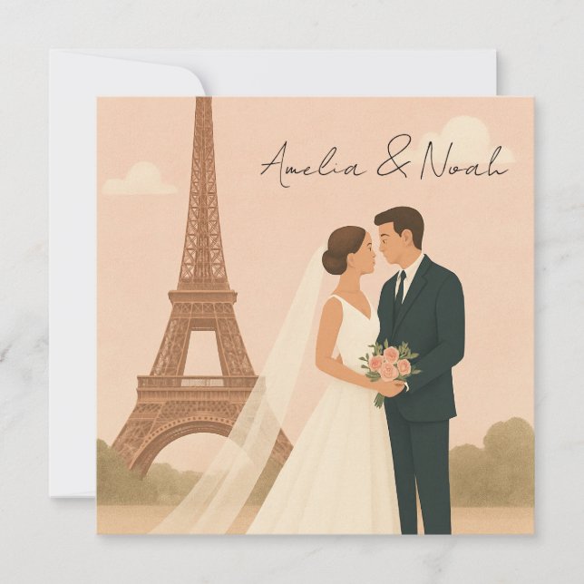 Paris Wedding Invitation | Elegant Eiffel Tower  Spara Datumet (Framsida)