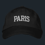 PARIS White Embroidery on Black Broderad Keps<br><div class="desc">PARIS White Embroized Black Cotton Hat. Gör en underbar gåva till alla som kärlek Paris Frankrike! Om du vill ha din egen text väljer du bara knappen Anpassa den här mallen för att ange anpassningsbar. Med kommandot Redigera design i verktyg väljer du även anpassade till andra färg-alternativ. Du kan också...</div>