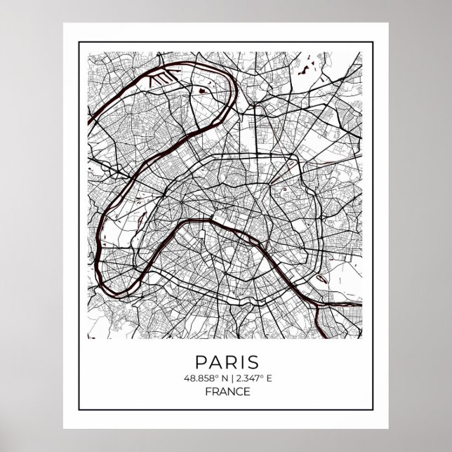 Paris White Karta - Karta Wall Art Decor Poster (Framsidan)