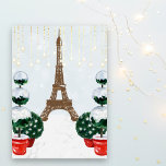 Paris Winter Eiffel Tower Topiary Christmas Helgkort<br><div class="desc">This beautiful holiday Christmas greeting card features an Eiffel tower with snow covered topiaries and magical lights.</div>