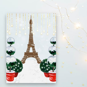 Paris Winter Eiffel Tower Topiary Christmas Helgkort
