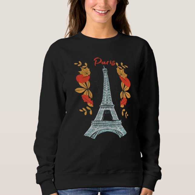 Paris With Autumn Leaves Eiffel Tower in Fall Fren T Shirt (Framsida)