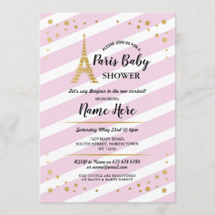 Parisbabyskor Flickan Guld Rosa Eiffel Torn Inbjudningar
