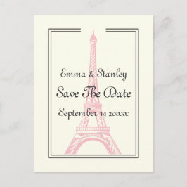 Parisbröllop rosa Eiffel Torn Spara datum Meddelande Vykort