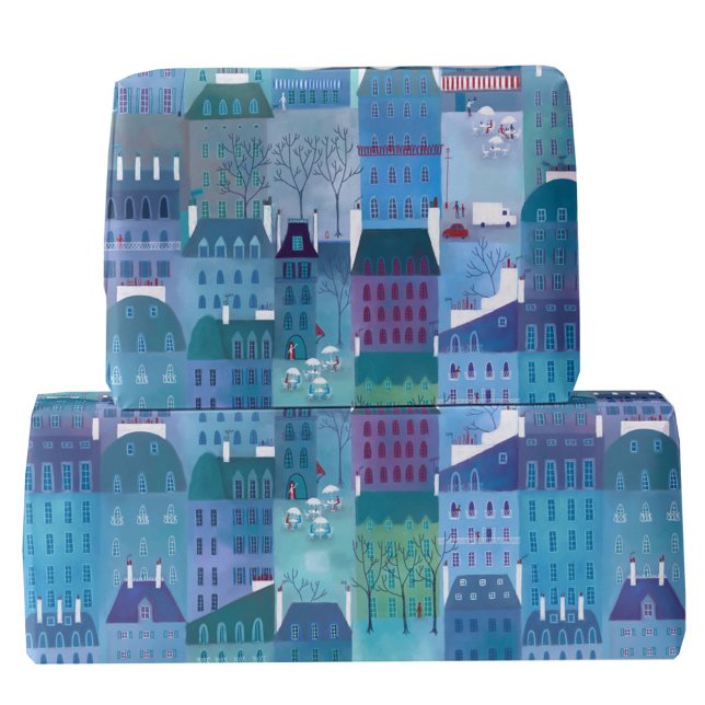 Parisbyggnader Blå Konst Presentpapper (Paris France buildings art gift wrapping paper)
