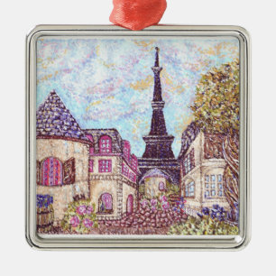 ParisCityscape pointillismprydnad Kristie Hubler Julgransprydnad Metall