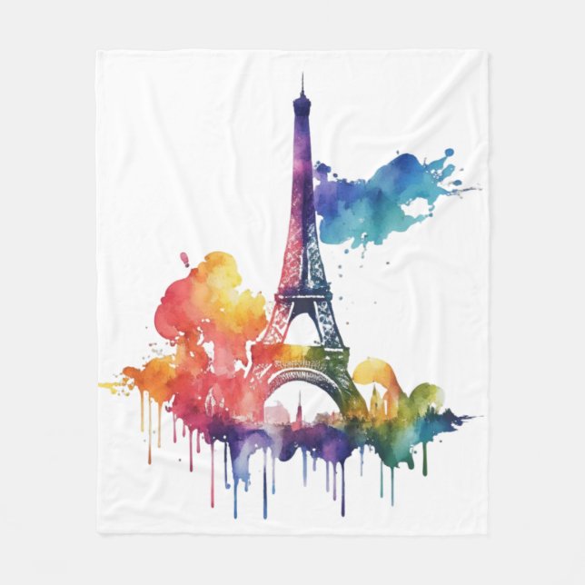 Parisdesign med färgstarka stänk fleecefilt (Framsidan)