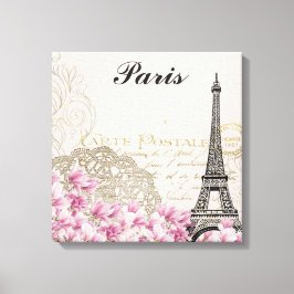 Parisens Frankrike Eiffel Torn Vintage Rosa Flower Canvastryck