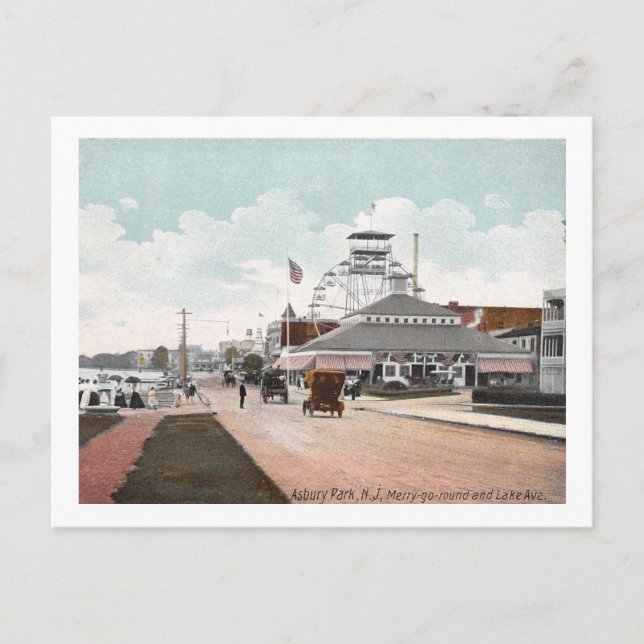 Pariserhjul, Asbury Park, NJ 1908 Årgammal Vykort (Framsida)