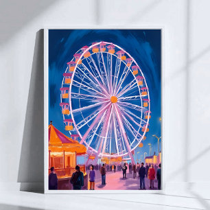 Pariserhjul Strandpromenad Karneval Akvarell Poster