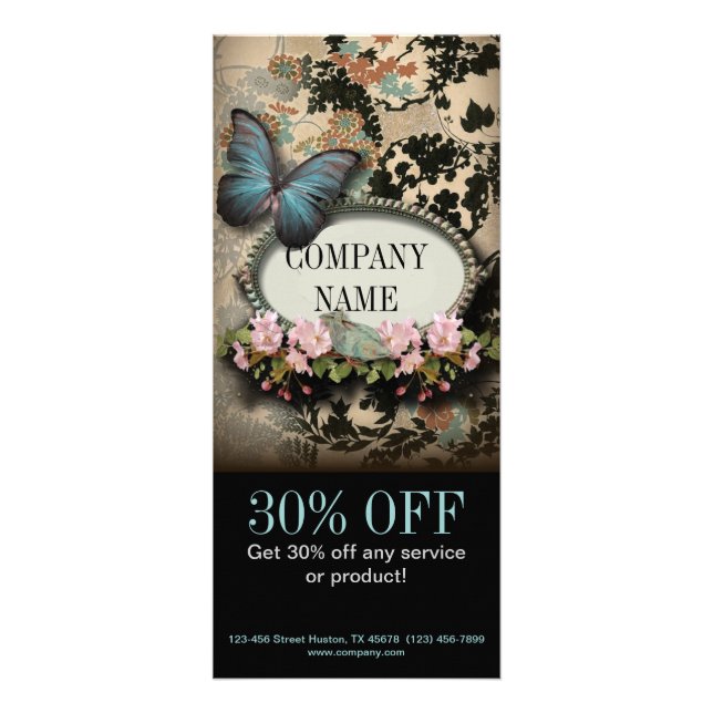 Parisets vintage blommigt butterfly SPA skönhetsal Reklamkort (Framsidan)
