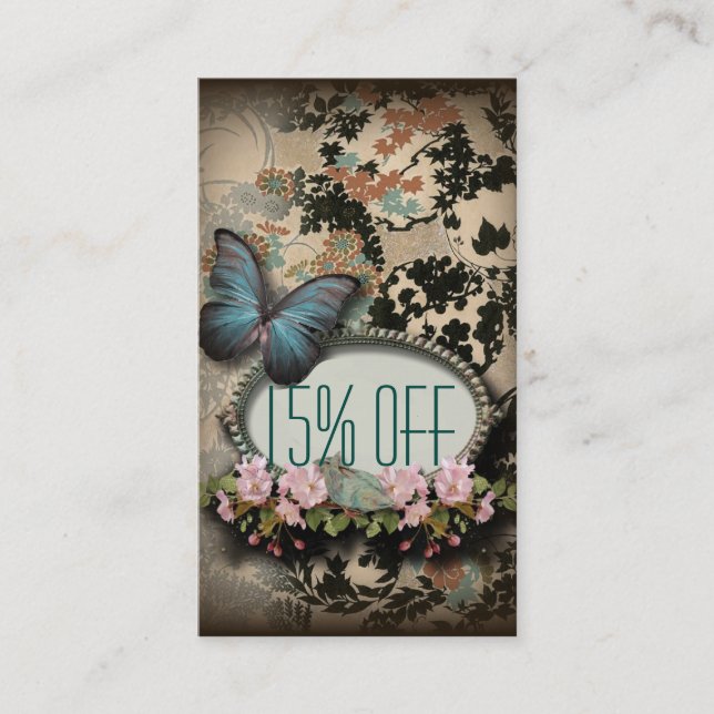 Parisets vintage blommigt butterfly SPA skönhetsal Visitkort (Framsida)