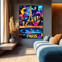 Parisfärgade nätter - Geometric Eiffel Torn Art