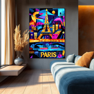 Parisfärgade nätter - Geometric Eiffel Torn Art Poster