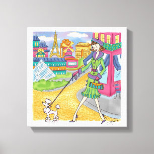 Parisflicka Mode Illustration Canvas Travel Art