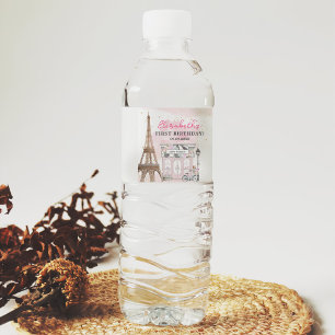 Parisfödelsedagen Parisian Cafe Tea Party Vattenflaskor Etikett