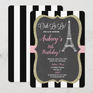 Parisfödelsedagsinbjudan Flickan rosa chalkboard Inbjudningar