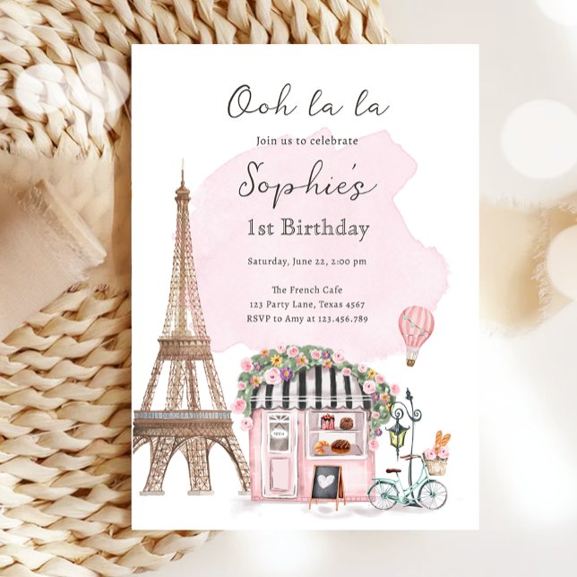 ParisFransken Parisian Cafe Tea Party Girl Birthda Inbjudningar (Skapare uppladdad)