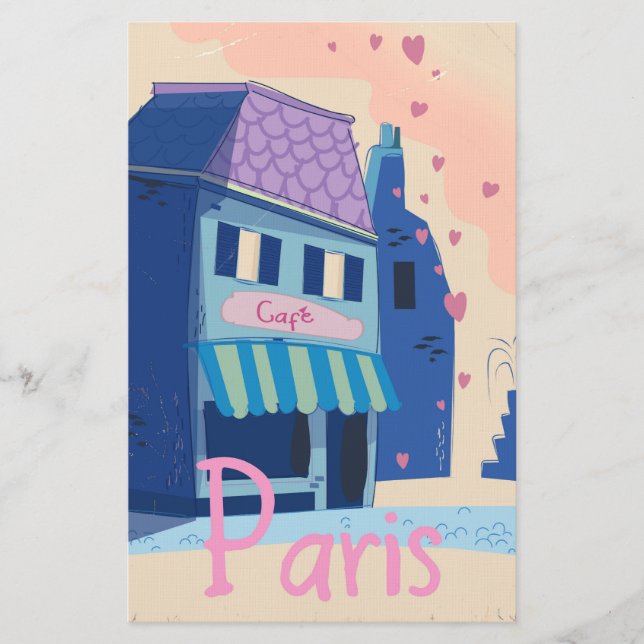 Parisgata vintage tecknad film brevpapper (Framsida)