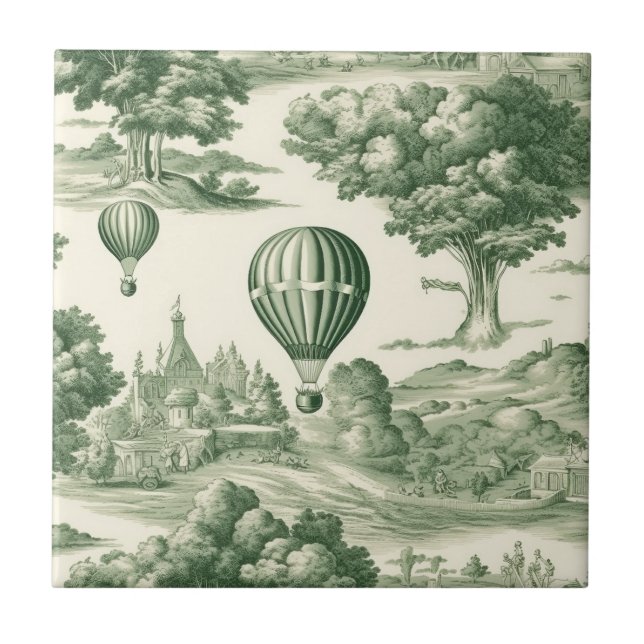 Parisgrönt Toile-slandscape Ballongmönster Kakelplatta (Framsidan)