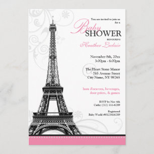 Parisian baby shower för modkrusidullEiffel torn Inbjudningar